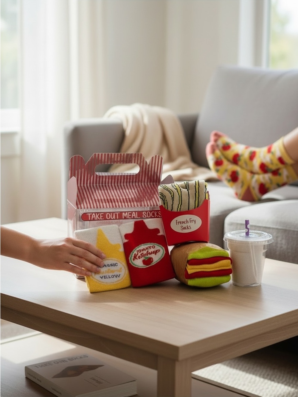 Take Out Meal Novelty Socks Gift Set - 4 Pairs (Ladies 9-11)